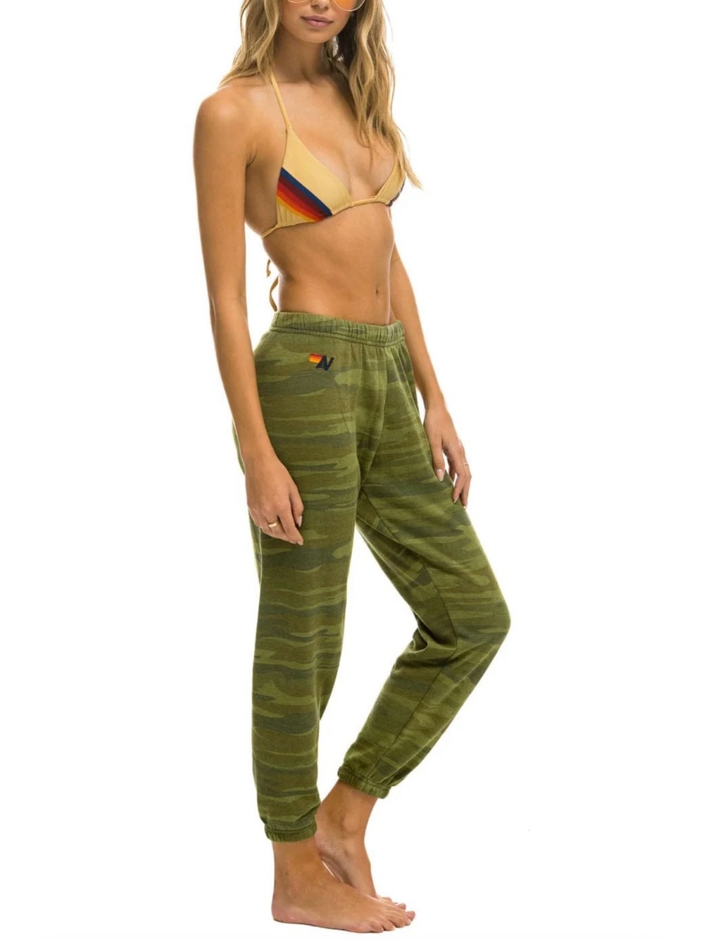 Aviator Nation Camo Track Pants with Classic Rainbow Side Stripe | Size Small - Picture 2 of 7